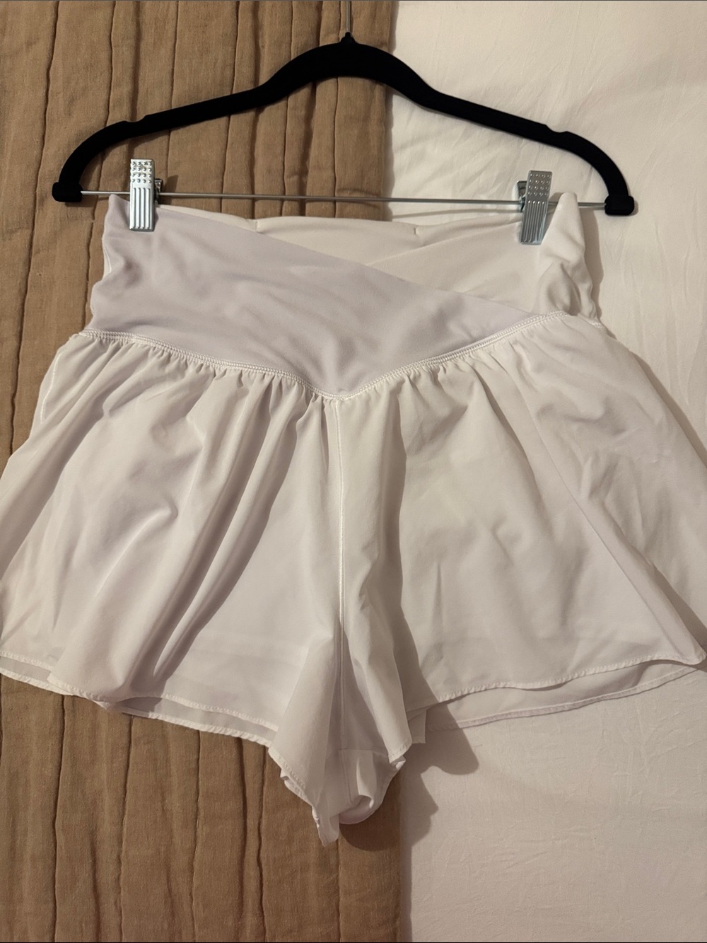 High-Waist White Skort Shorts with Flowy Overlay